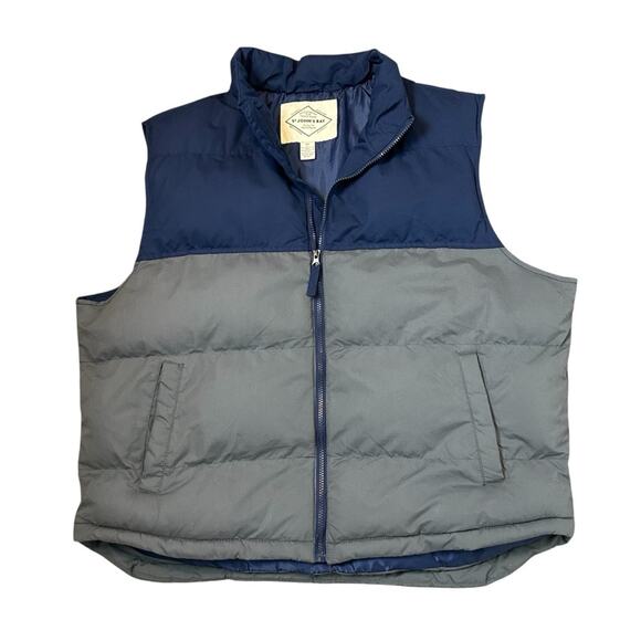 St Johns Bay Puffer Vest Mens Size XXL Navy Gray Full Zip Snap Pockets Outdoor - Picture 1 of 8